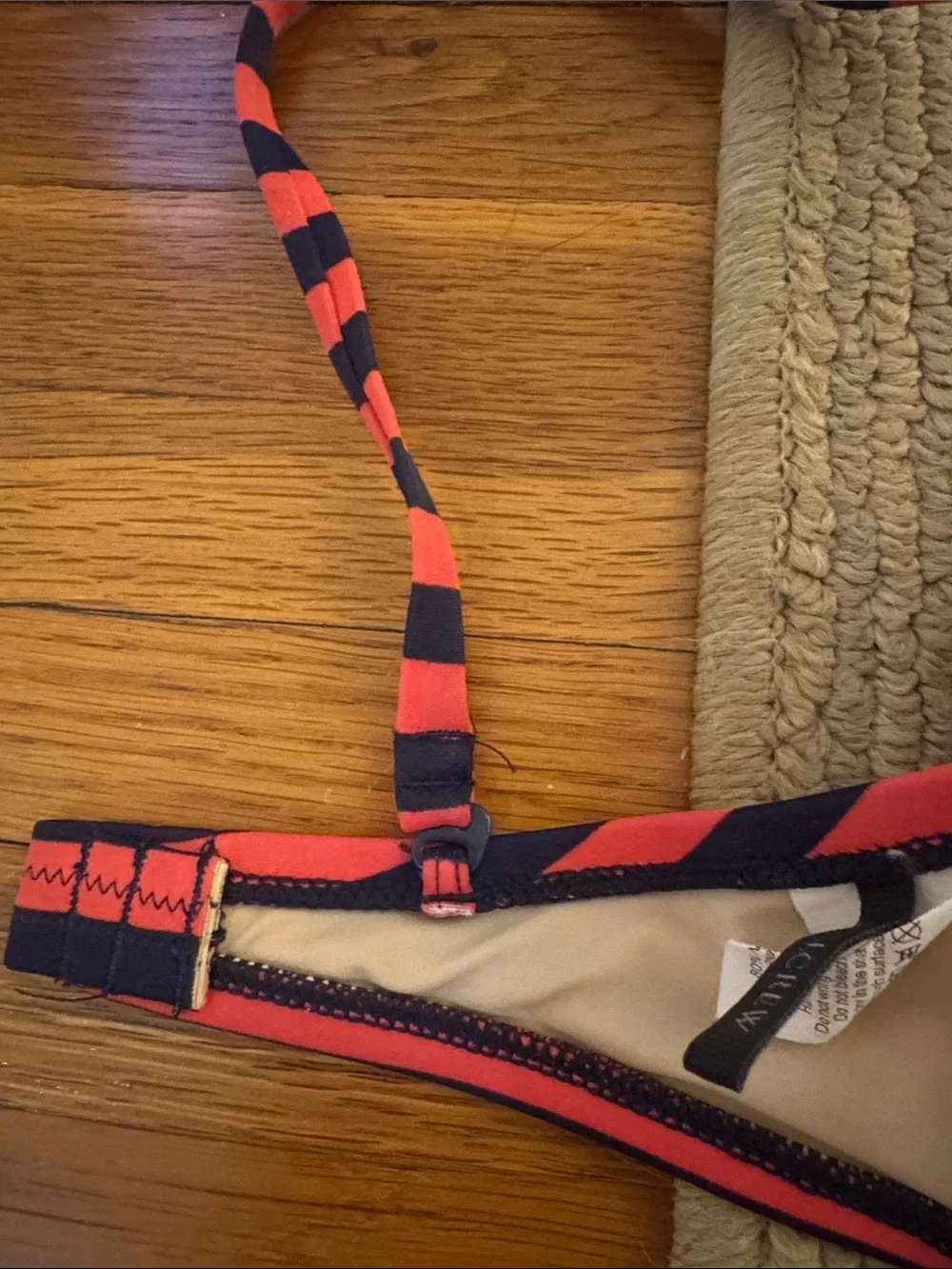 J. Crew Navy and Red Striped Bikini Top
